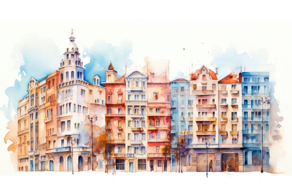 Illustration of buildings architecture painting city.