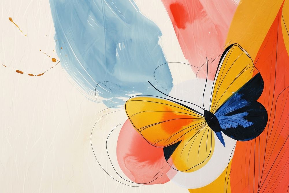 Memphis butterfly abstract shape backgrounds painting line.