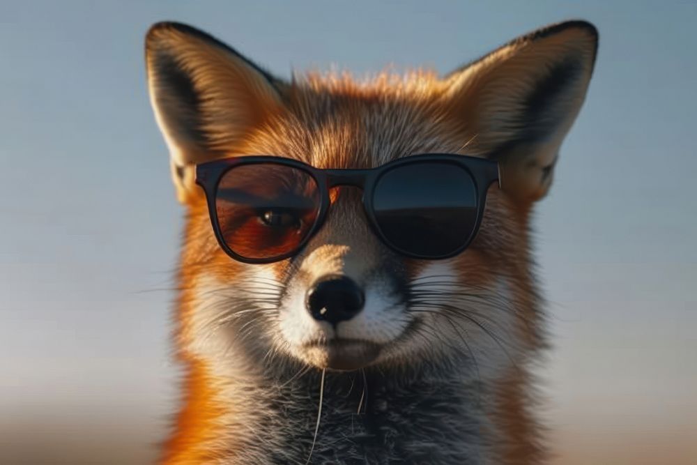Fox wearing sunglasses selfie wildlife mammal animal.