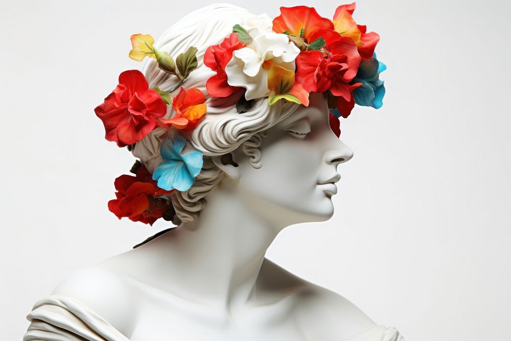 Classical women sculpture with flower art portrait plant.