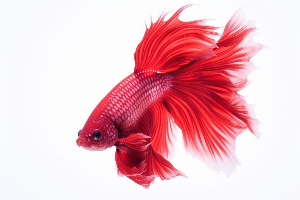 Red betta fish goldfish animal white background.