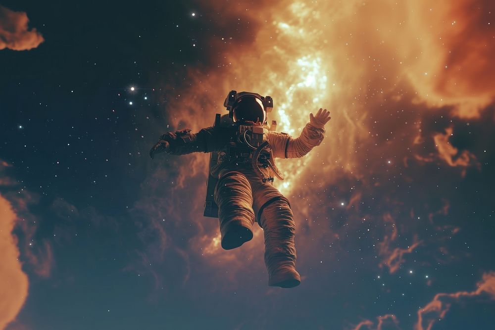Astronaut floating in space astronomy skydiving universe.