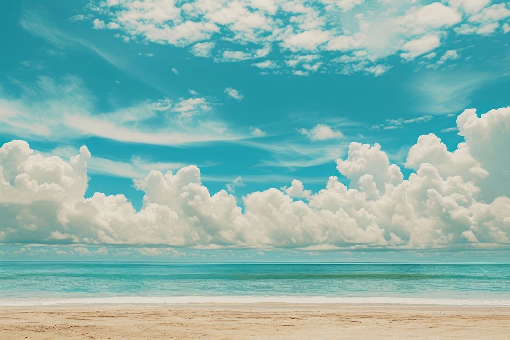 Tropical beach with blue sky cloud backgrounds outdoors.