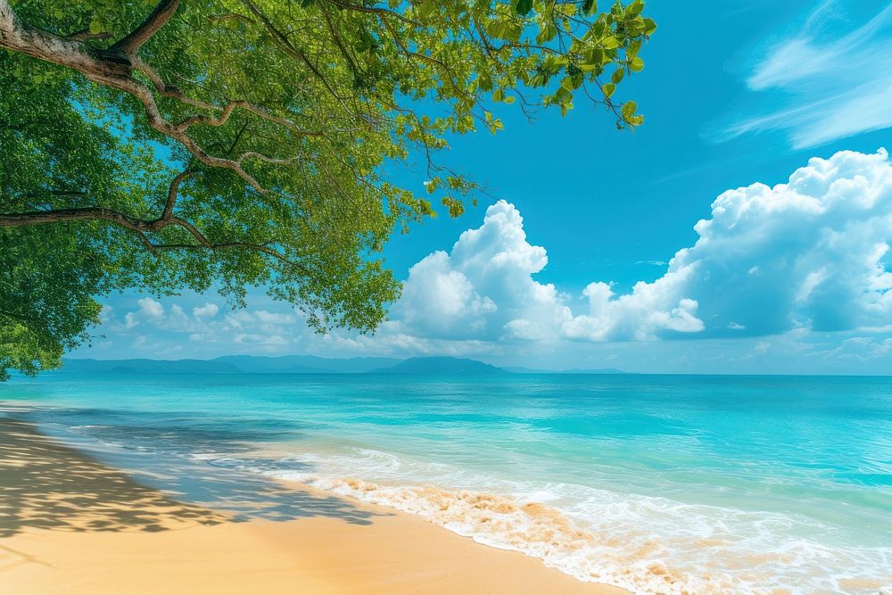 Tropical beach with blue sky landscape outdoors horizon.