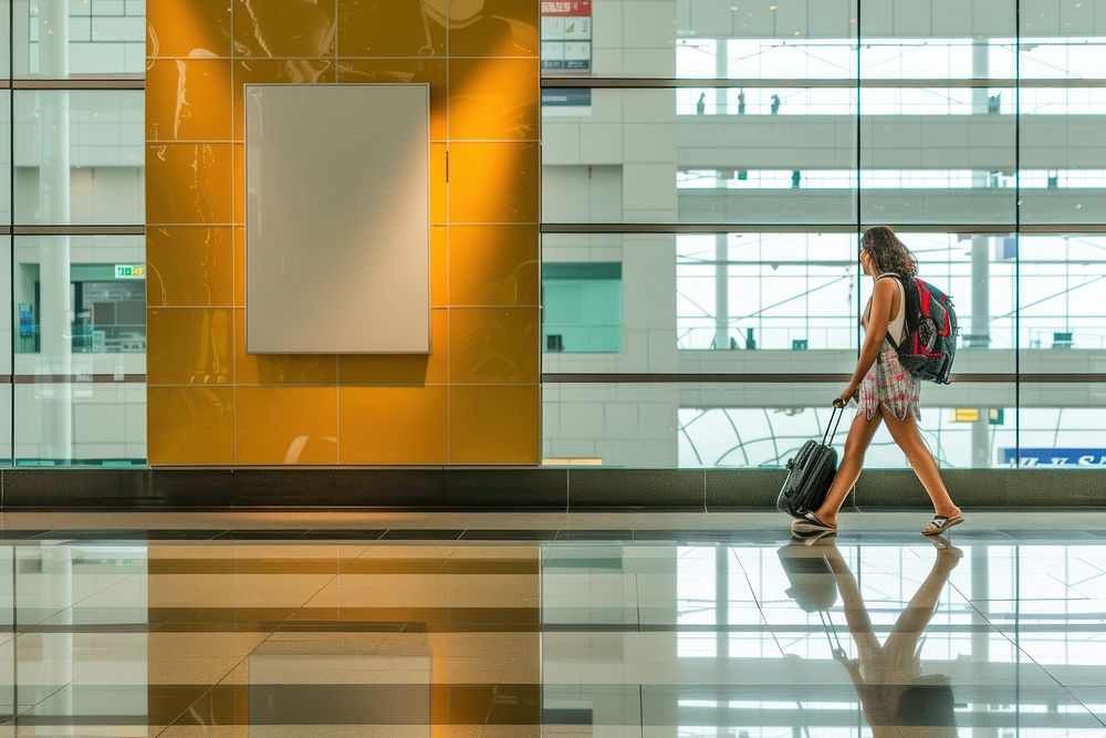 Airport terminal walking adult women.