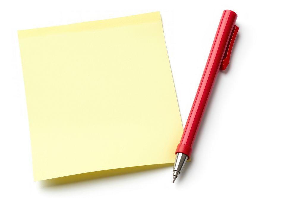Blank sticky post it note text pen white background.