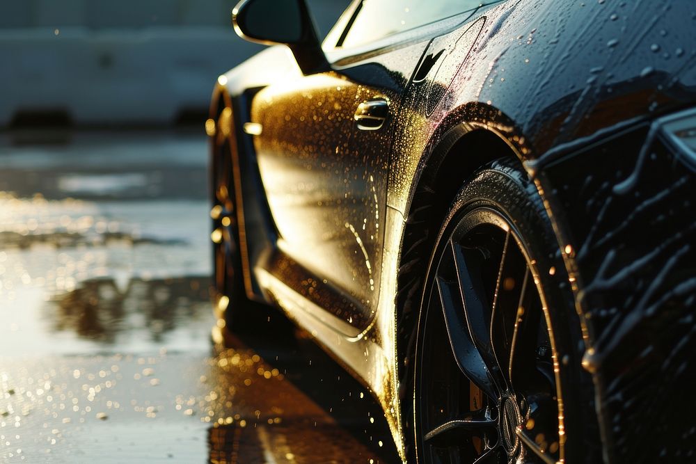 Washing car vehicle wheel tire.