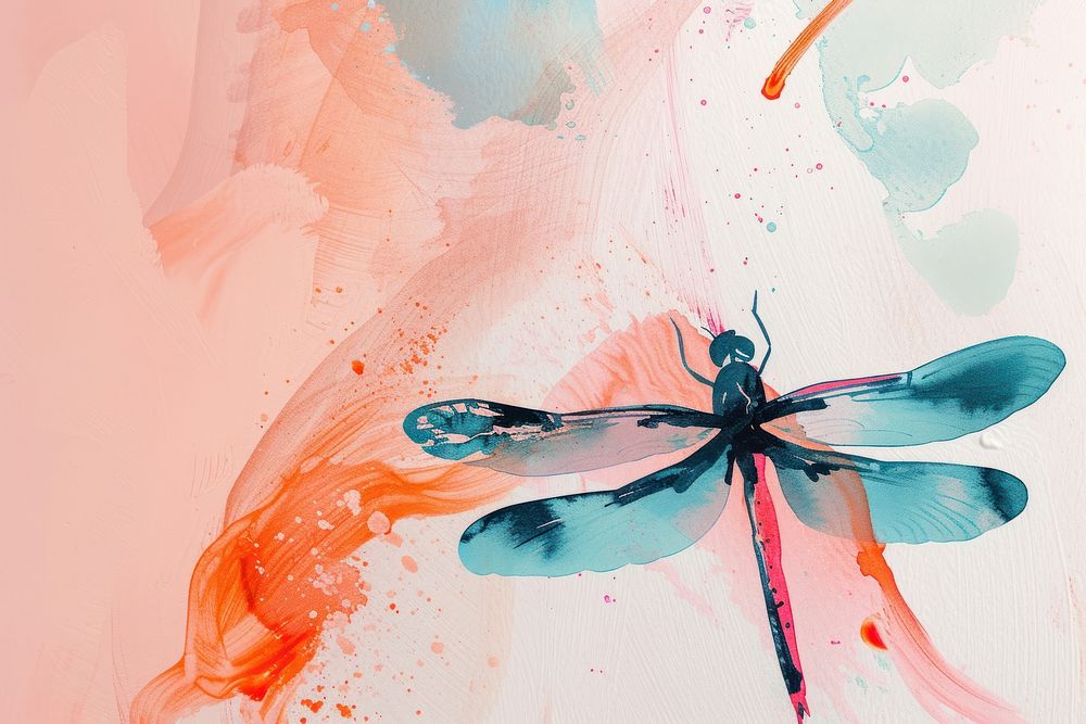 Memphis dragonfly abstract shape painting animal insect.
