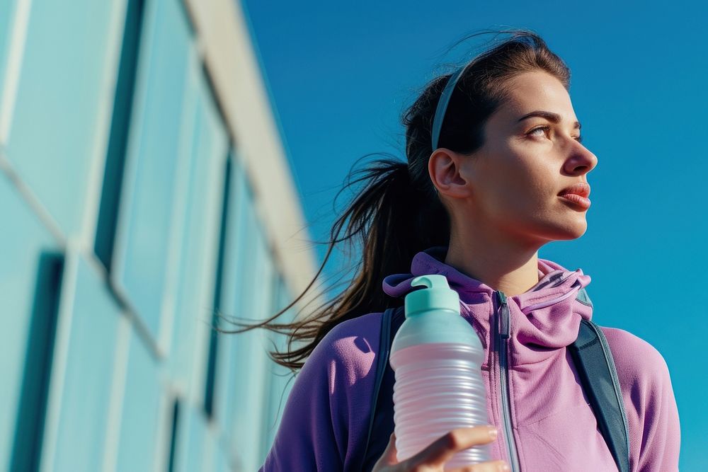 Women holding water bottle photography jogging blue.