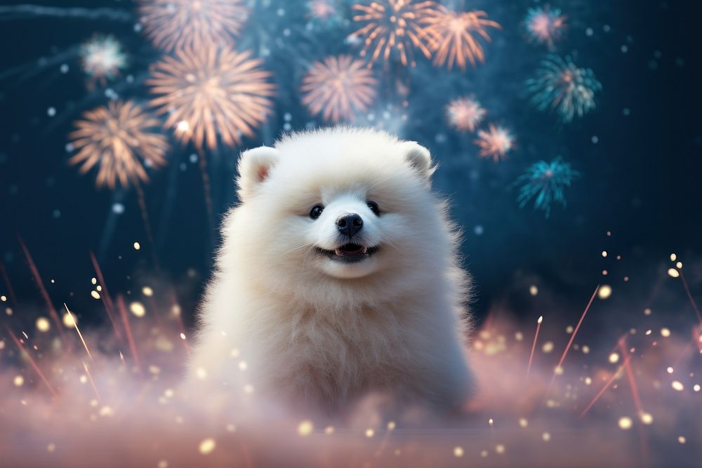 Fluffy polar with firework fireworks mammal animal.