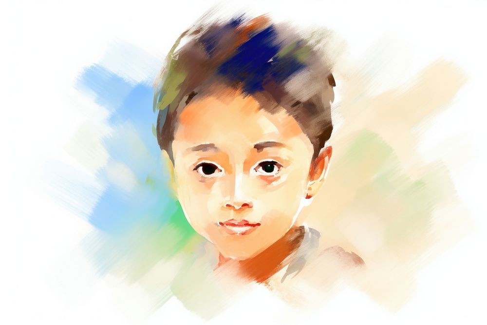Elementary student portrait paint white background.