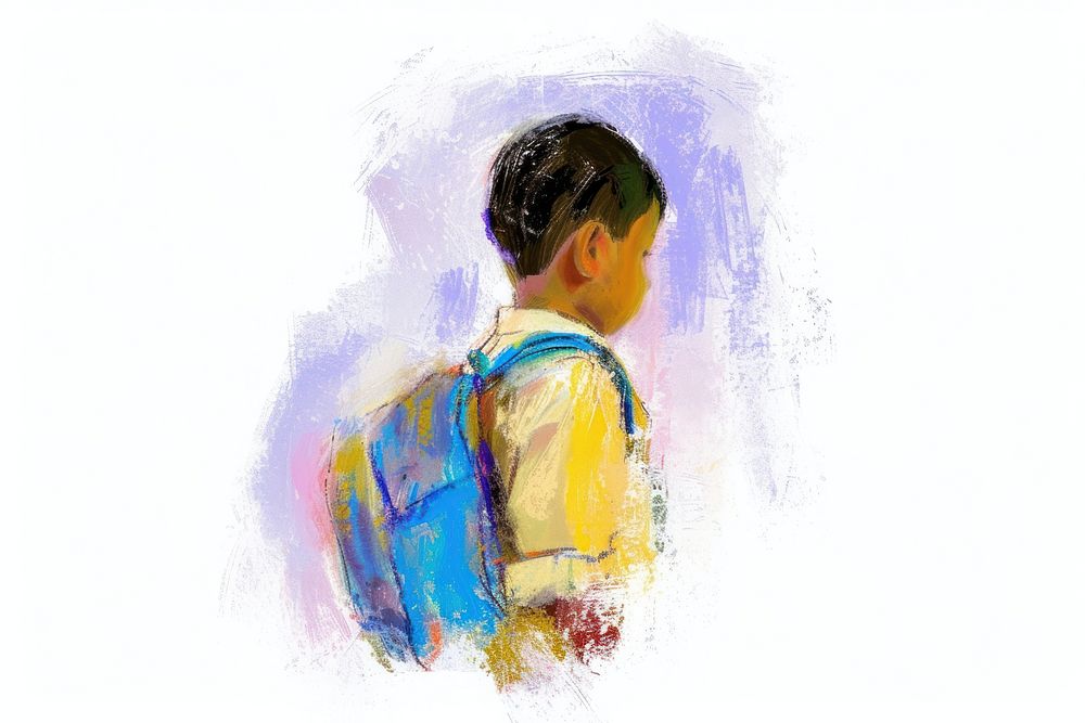 Elementary student painting backpack art.