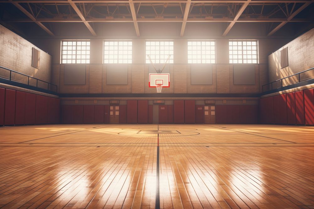 Empty basketball gym stage sports architecture exercising.