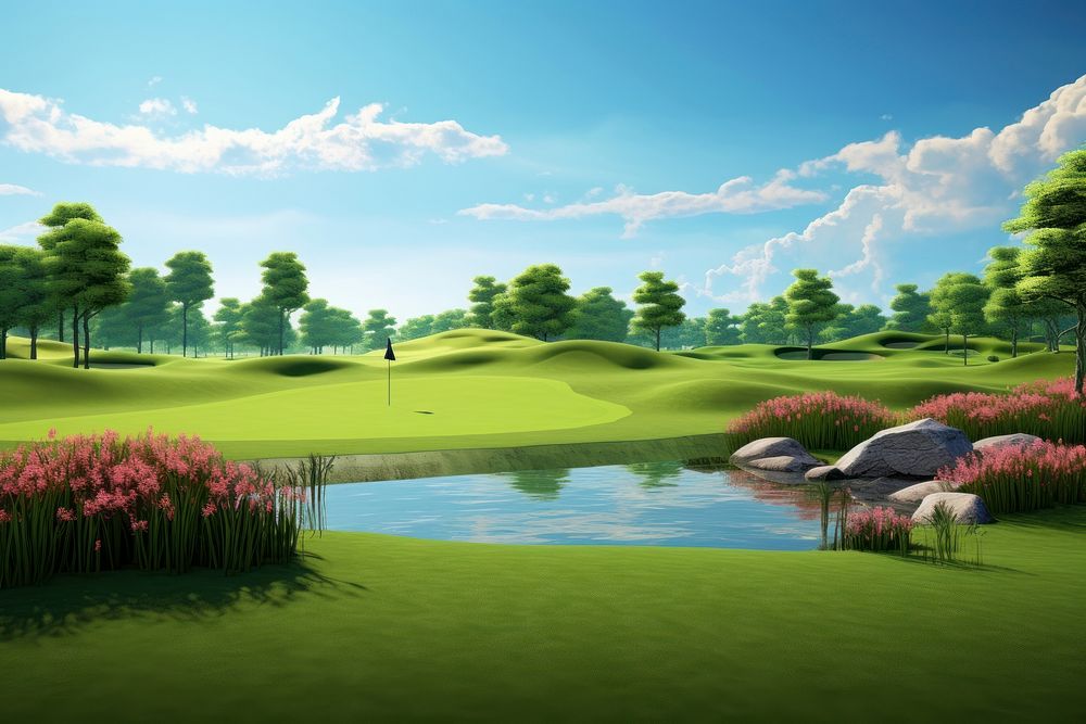 Empty golf course stage landscape outdoors nature.
