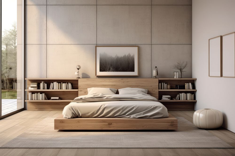 Empty modern bedroom stage furniture architecture comfortable.