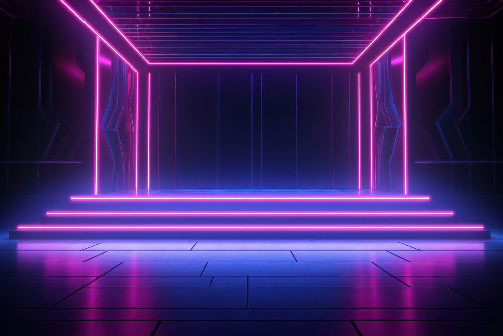 Empty neon stage architecture backgrounds light.