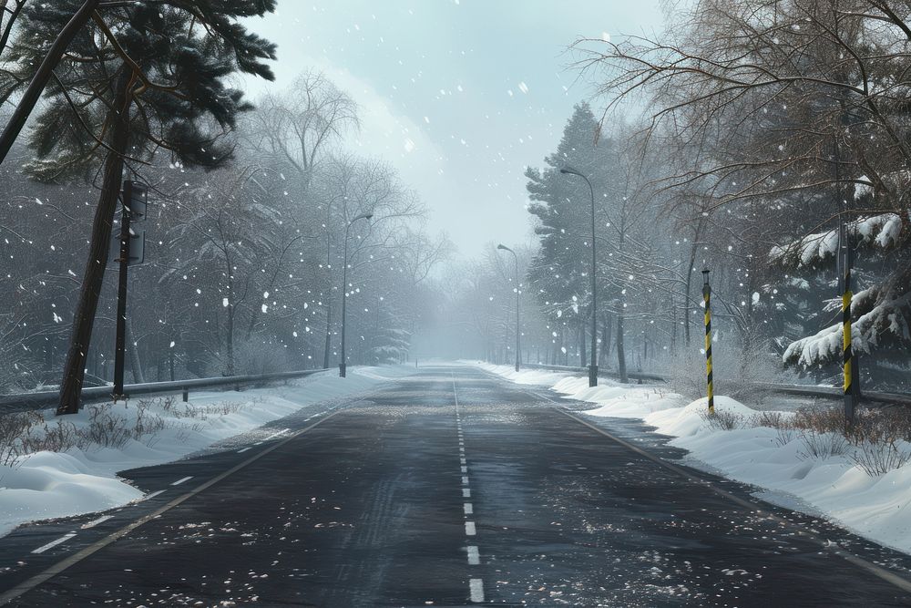 Empty snowy road stage outdoors winter nature.