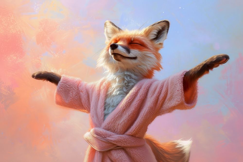 Fox in a terry bathrobe mammal animal pet.