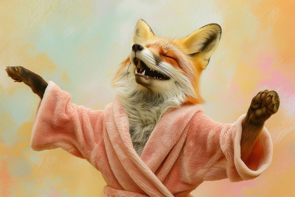 Fox in a terry bathrobe mammal animal pet.