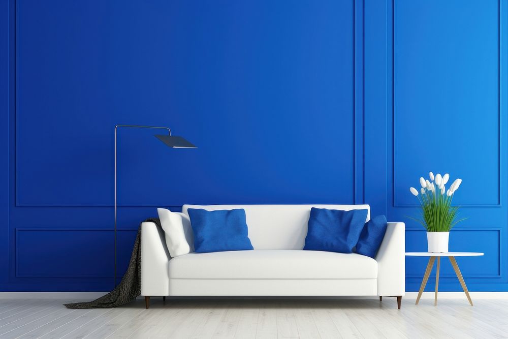 Blue contemporary wall architecture furniture cushion.