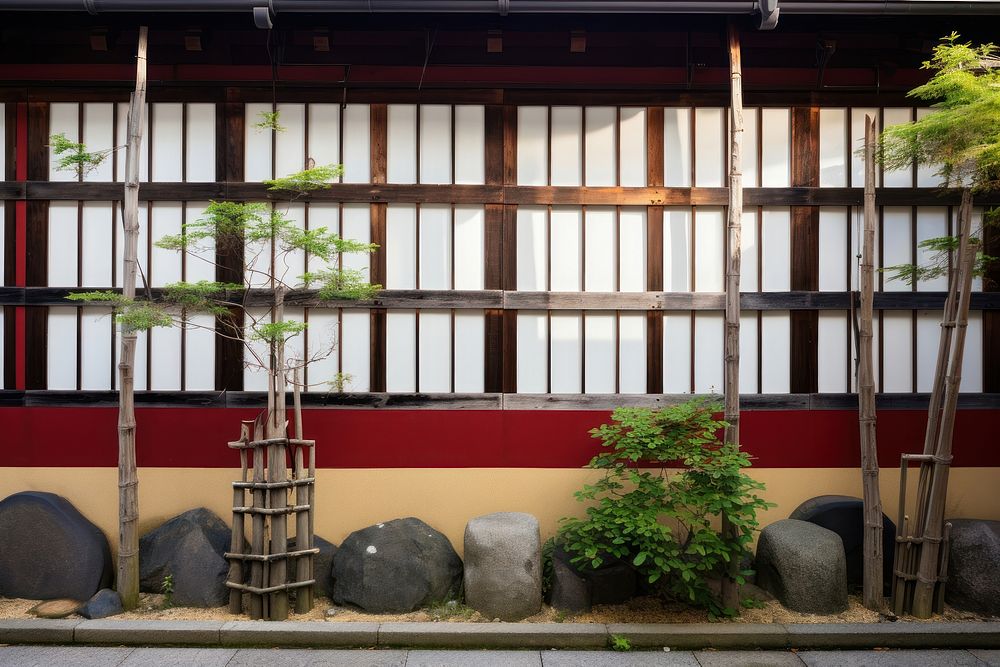 Japanese house wall window plant tree.