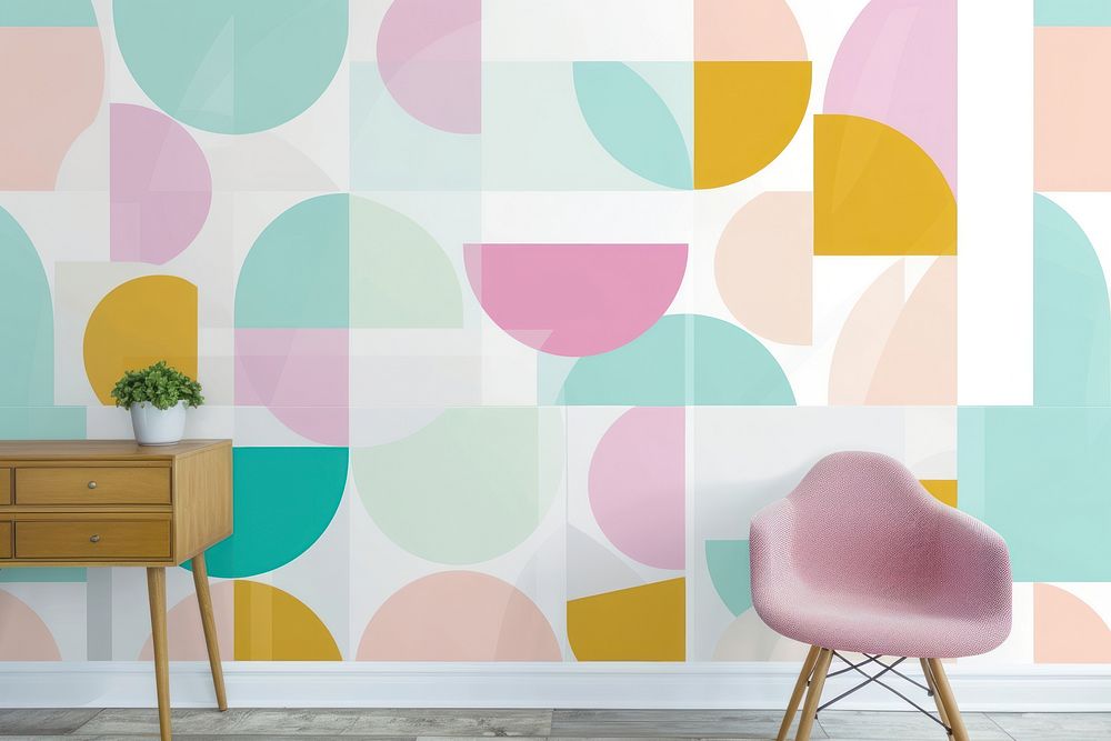 Pastel geometric retro wall furniture painting pattern.