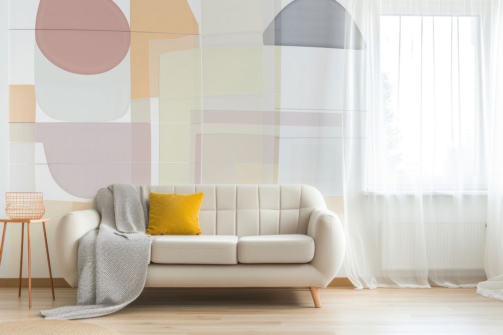 Pastel geometric retro wall architecture furniture cushion.