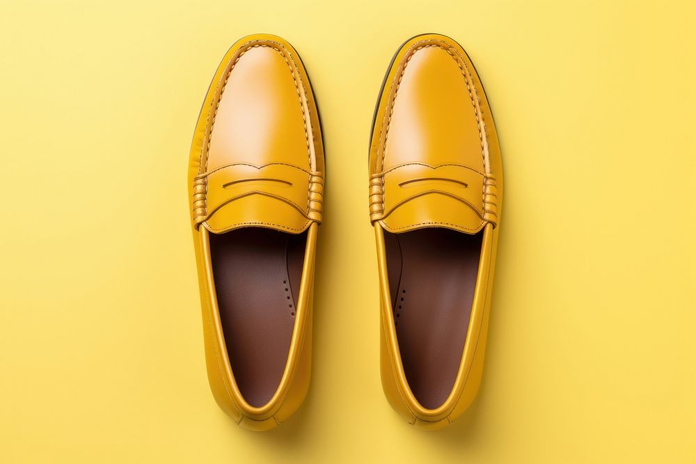 Leather loafer shoes yellow footwear clothing.