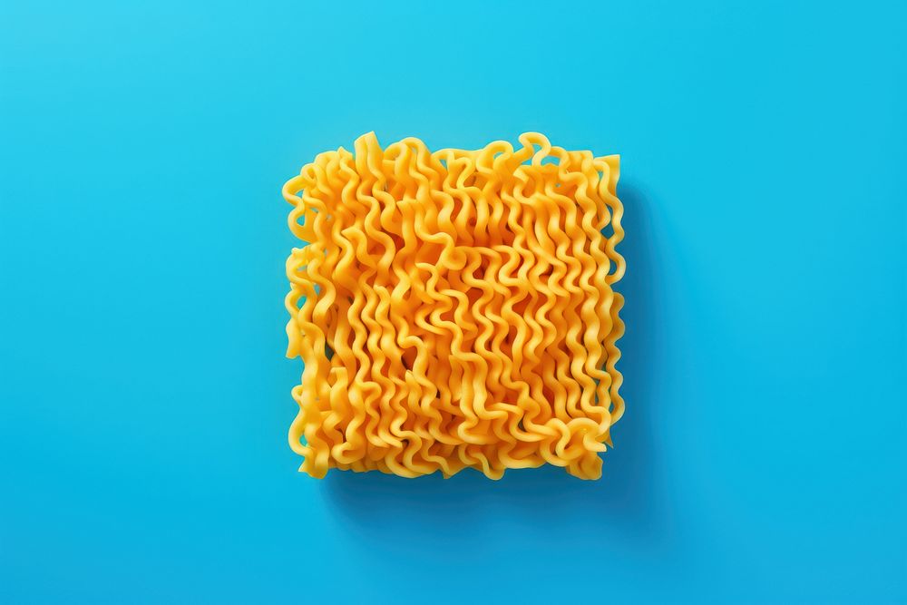 Raw square instant noodle pasta blue food.