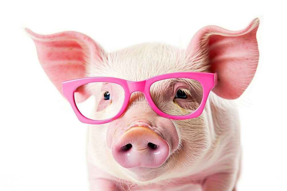 Funny pink pig glasses mammal animal.