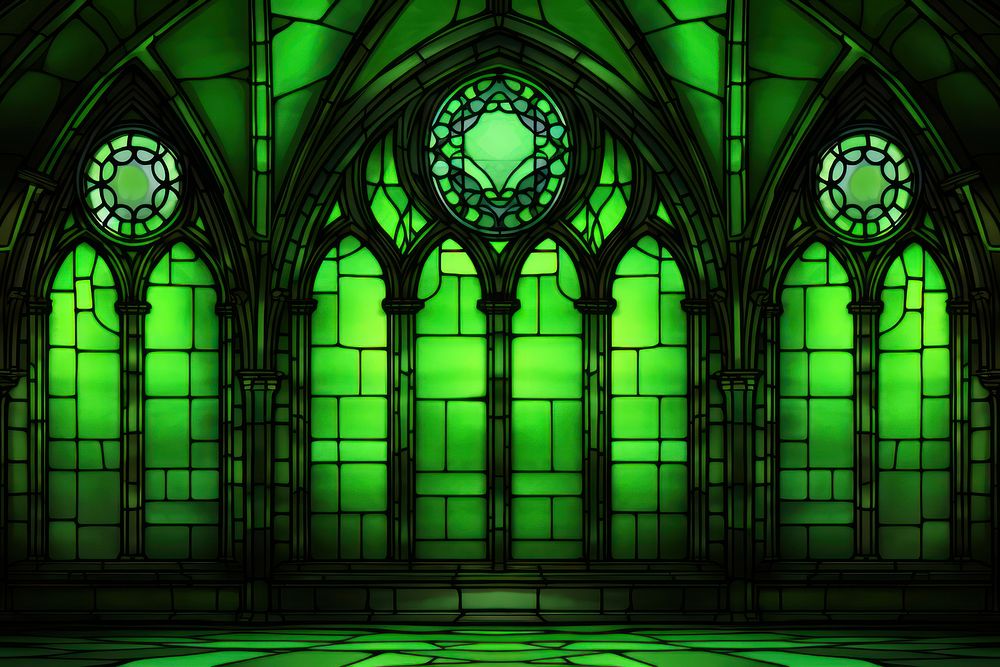 Green church stain glass background architecture backgrounds spirituality.
