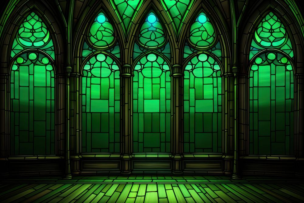 Green church stain glass background architecture backgrounds spirituality.