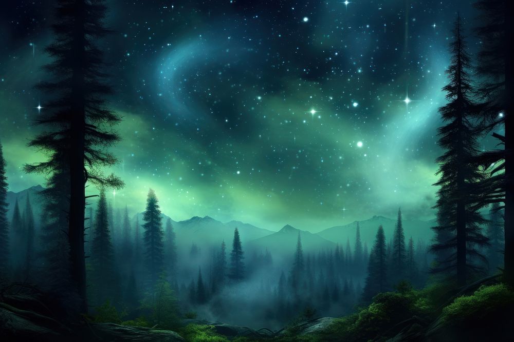 Green milky way in space background landscape outdoors nature.
