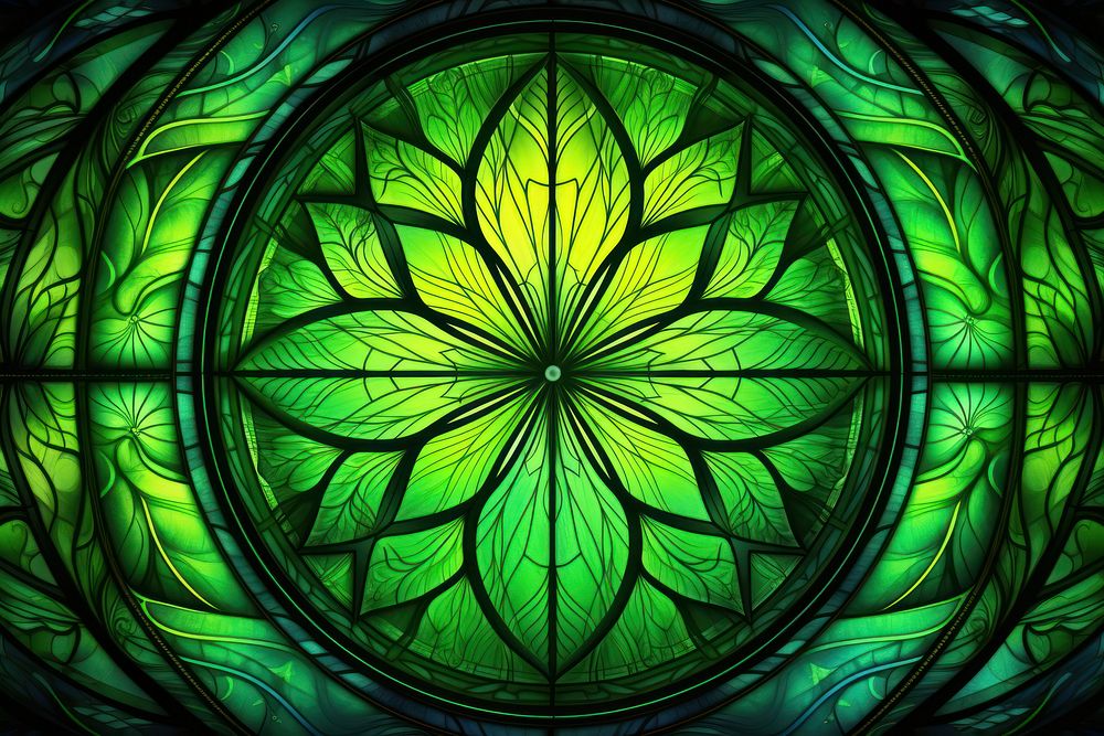 Green stain glass art background backgrounds pattern kaleidoscope.