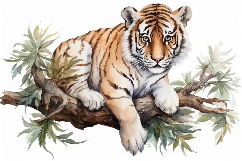 A tiger on a tree wildlife animal mammal.