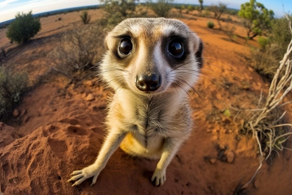 Meerkat looking up at camera animal photography wildlife.
