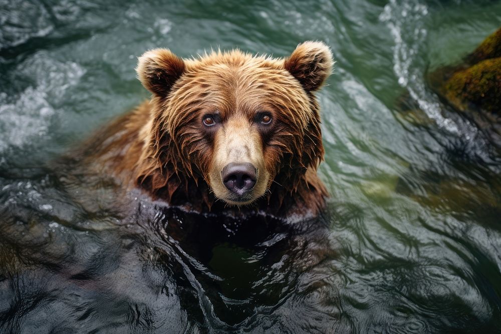Grizzly bear looking camera river Premium Photo rawpixel