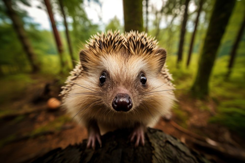 Hedgehog looking up at camera animal mammal rodent.