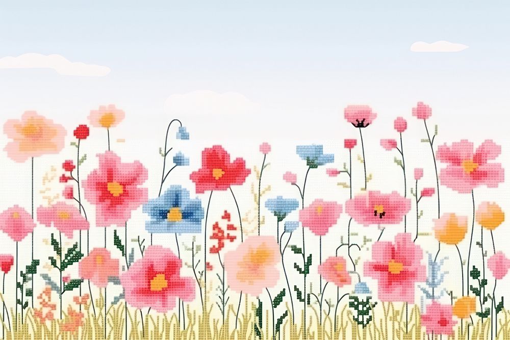 Cross stitch flowers backgrounds outdoors pattern.