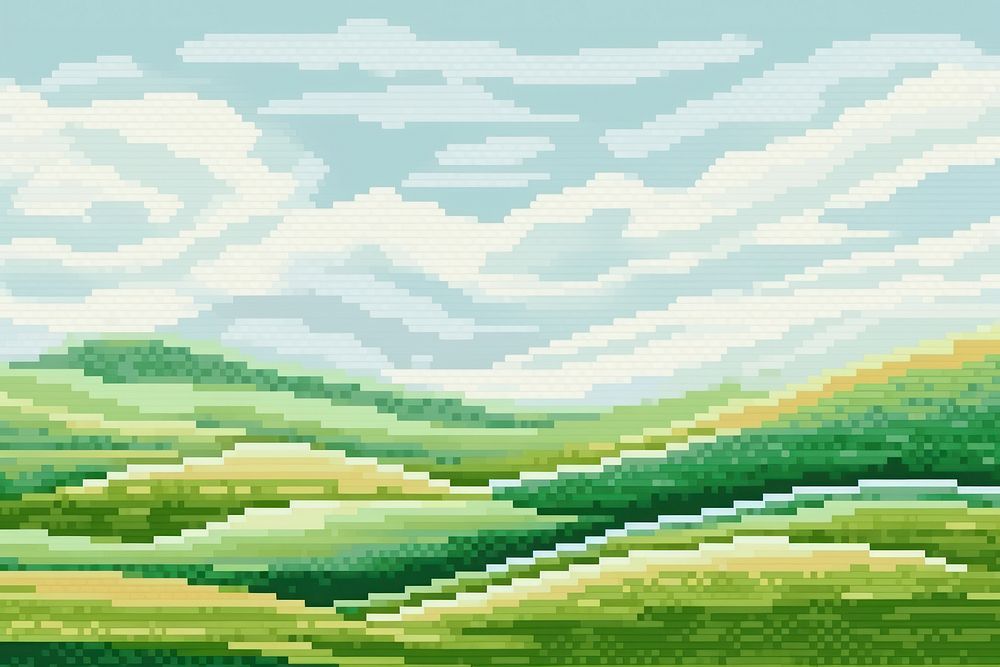 Cross stitch green plains landscape backgrounds outdoors.