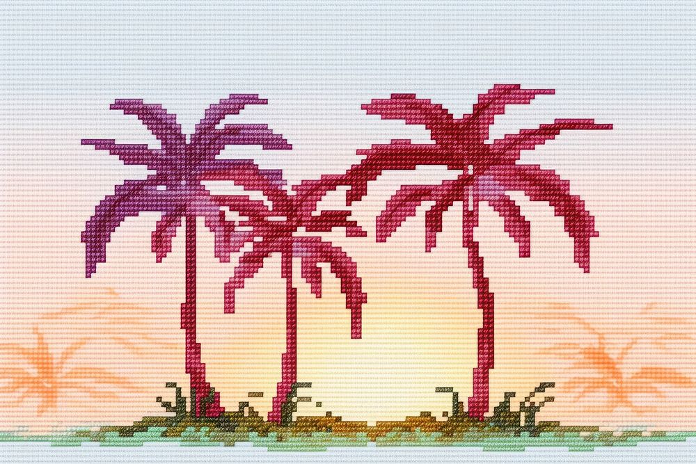 Cross stitch palm tree backgrounds embroidery graphics.