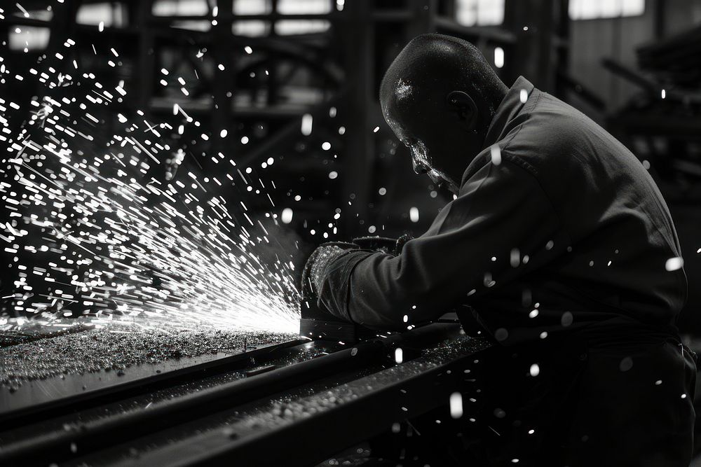Machinist grinding sparks into metal metalworking adult manufacturing.