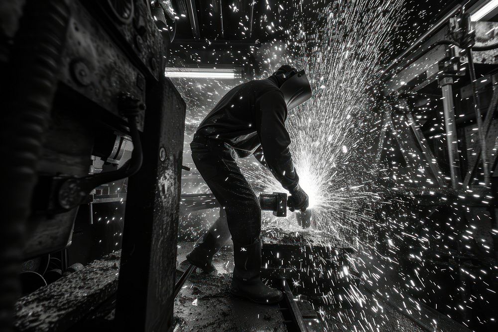 Machinist grinding sparks into metal adult metalworking protection.