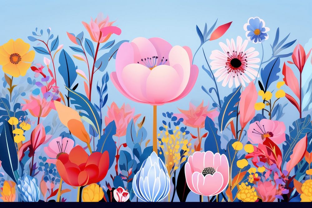 Memphis design of flowers backgrounds painting outdoors.