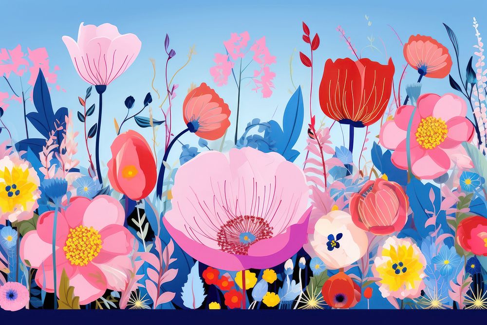 Memphis design of flowers backgrounds outdoors painting.