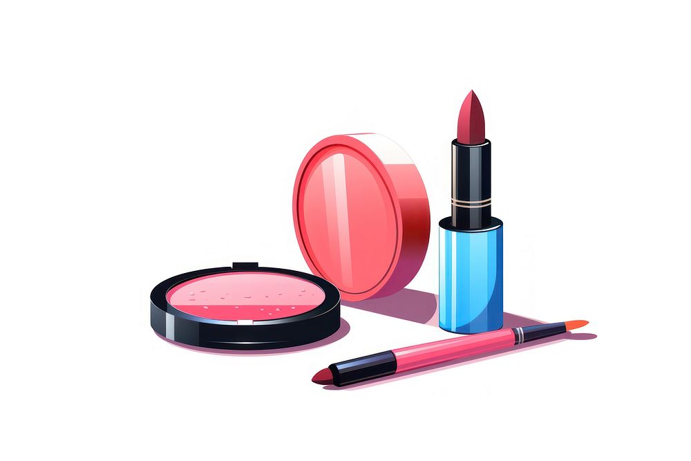 Makeup products cosmetics lipstick white background.