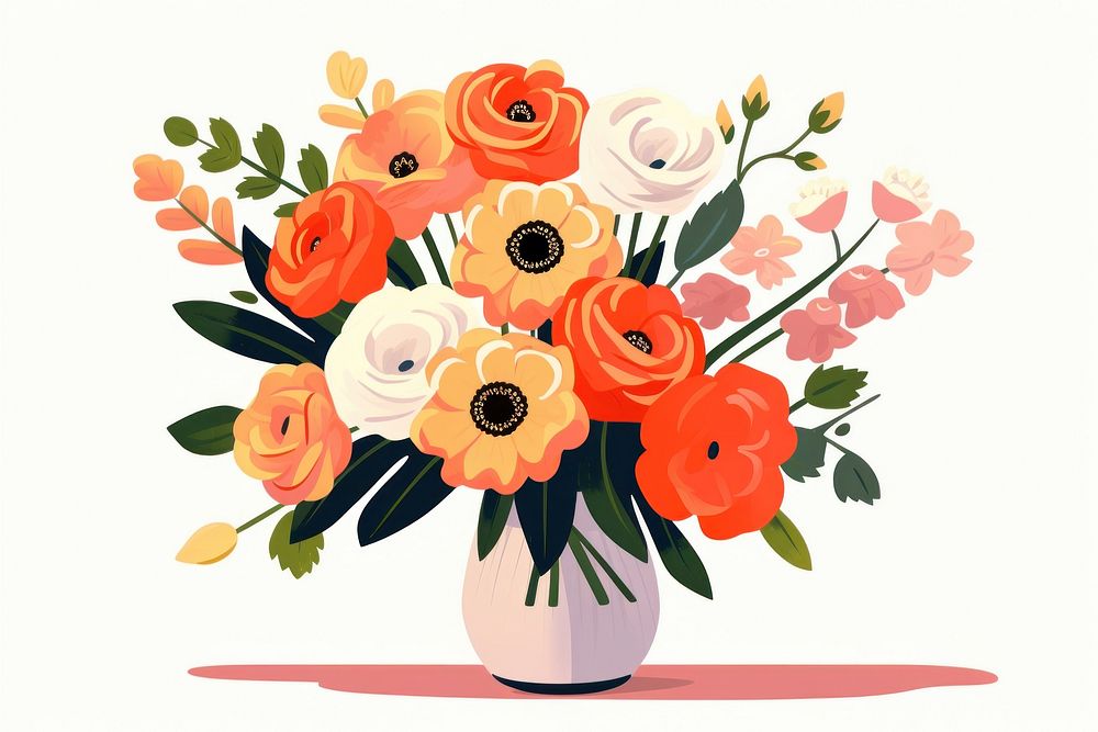 Bouquet of flowers in a vase Bunch of blooming garden plants art painting rose.