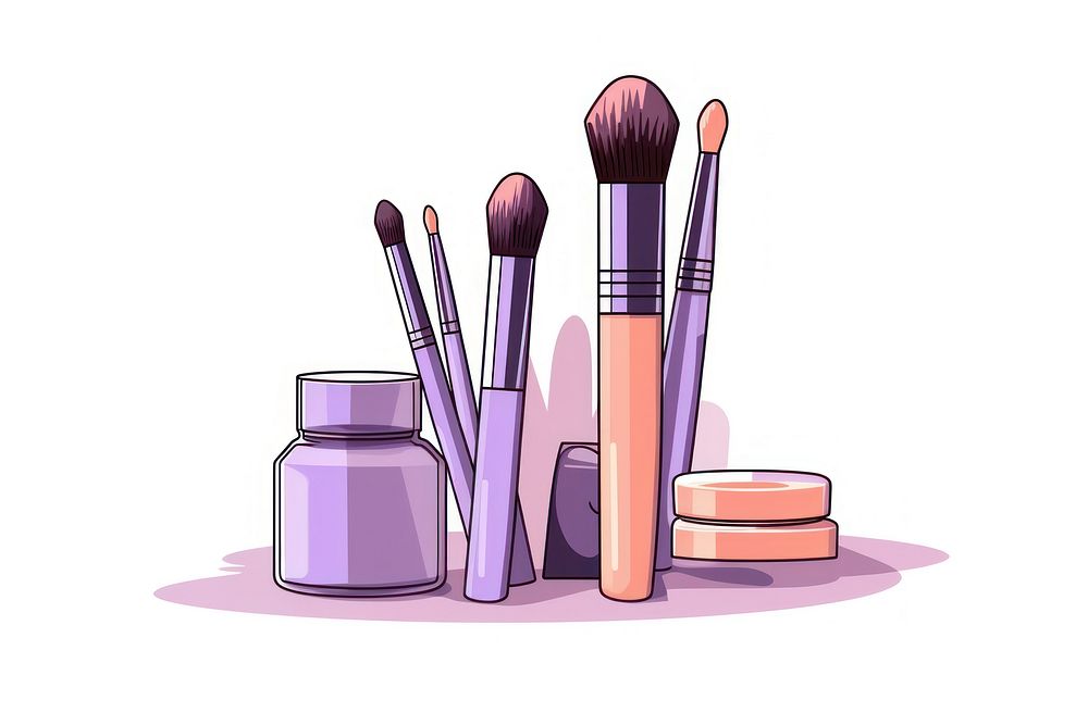 Makeup products cosmetics brush white background.