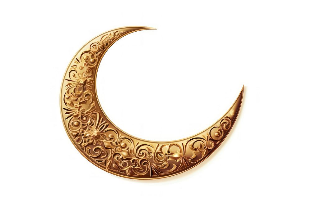 Gold moon crescent jewelry nature white background.
