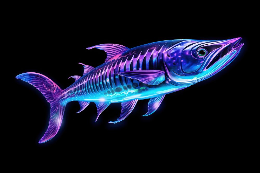 Barracuda fish animal illuminated underwater.